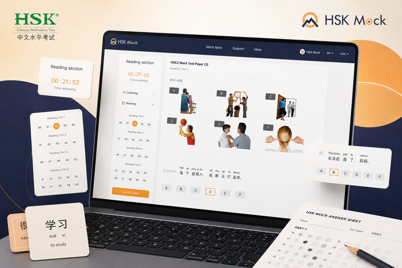 รูปแบบข้อสอบ HSK แต่ละระดับ: จำนวนข้อ พาร์ท และเวลา